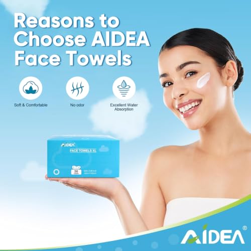 AIDEA XL Disposable Face Towels Pack of 200 - Soft, Absorbent, Multi-Use, 11.81" x 9.84"