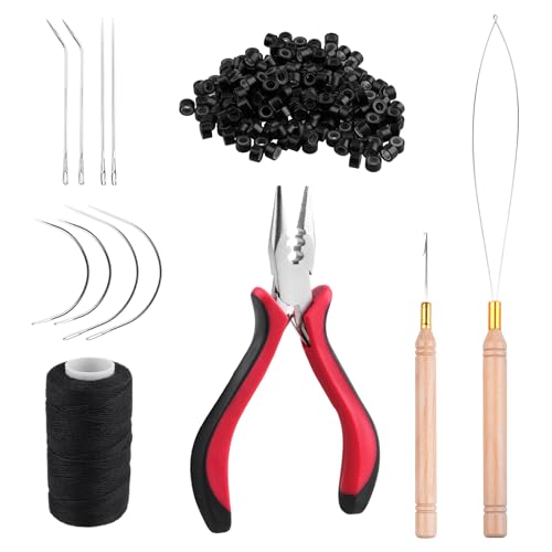 DOORES Hair Extensions Tool Kit - Weave Black, 200 Silicone Beads & Accessories