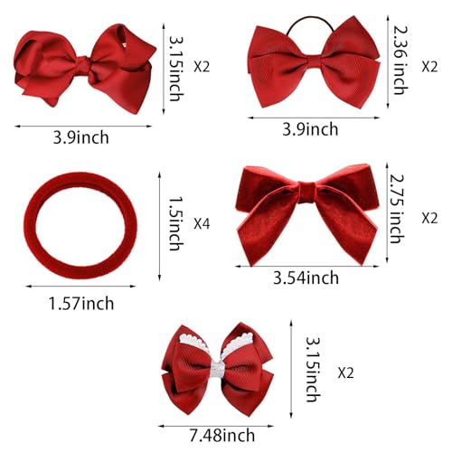 Red Hair Bow Accessories Set for Girls - 14 Pieces Hair Clips & Headbands