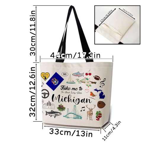 Michigan Tote Bag - Reusable Grocery Shoulder Handbag with Pocket