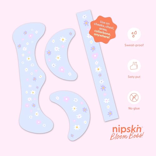 Nipskin Bloom Boss Matte Floral Face & Body Stickers – Waterproof Peel & Stick Tattoos, 4 Pieces