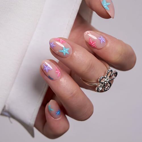 CurvLife Extra Short Almond Press-On Nails - Blue & Pink Soft Gel Kit