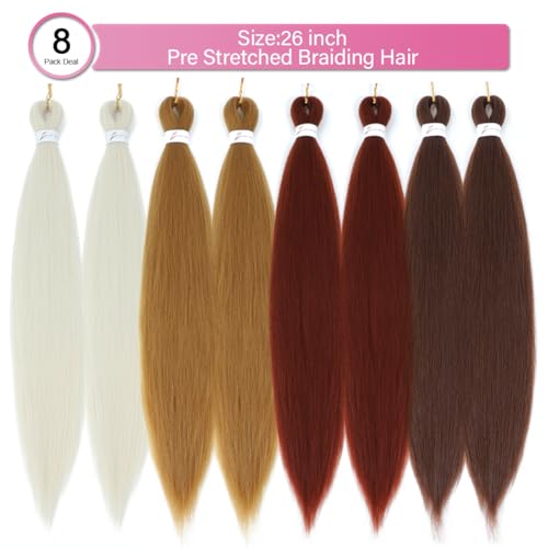 Pre-Stretched Braiding Hair 26 Inch - Honey Blonde/Ginger/Brown (Pack of 8)