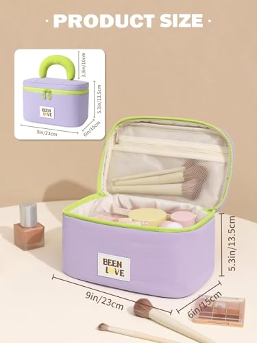 Large Purple Travel Makeup Bag with Compartments for Women