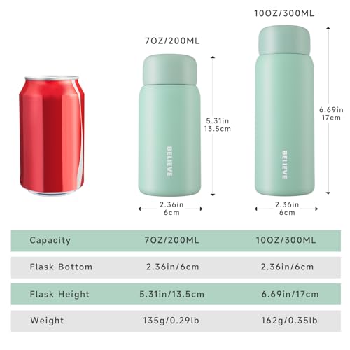 LATIVEN 7oz Mini Insulated Water Bottle - Leak-Proof Pocket Flask for Hot & Cold Drinks