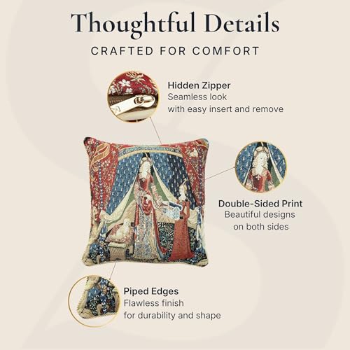 Signare 18x18 Inch Lady Unicorn Tapestry Cushion Cover