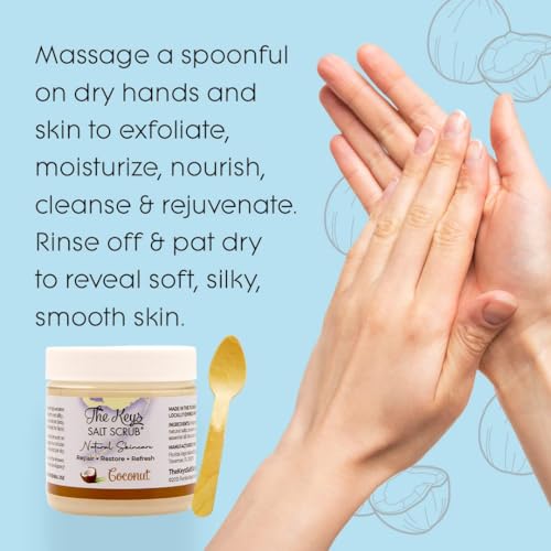 The Keys Salt Scrub Coconut - Organic Sea Salt Exfoliator with Wooden Spoon, 3.4 oz