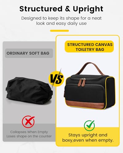 Vorspack Medium Black Canvas Travel Toiletry Bag – Structured Organizer for Men