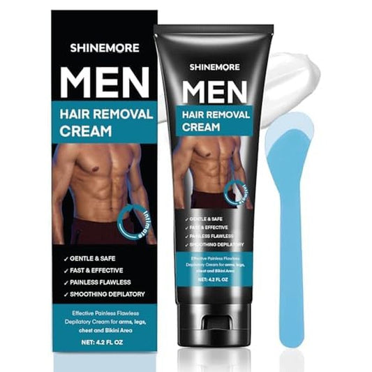 Hair Removal Cream for Men: Effective Painless Flawless Soothing Depilatory Cream for arms legs chest and Pubic Area - Suitable for All Skin Types 4.2 OZ