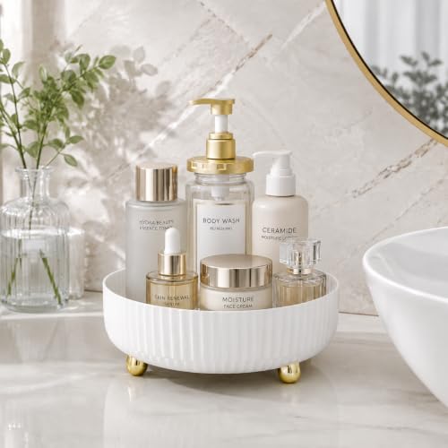 360° Rotating Makeup Organizer - Ivory White Skincare Tray