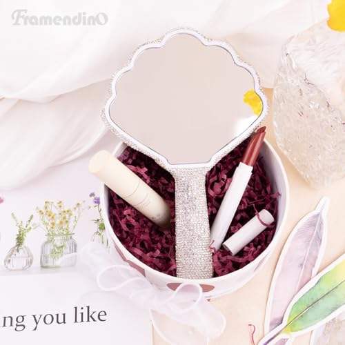 Framendino Rhinestone Shell Handheld Mirror - Sparkling Bling Makeup Mirror