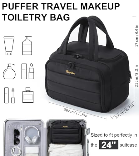 Bagstellar Large Quilted Travel Toiletry Bag - Puffy Makeup Organizer