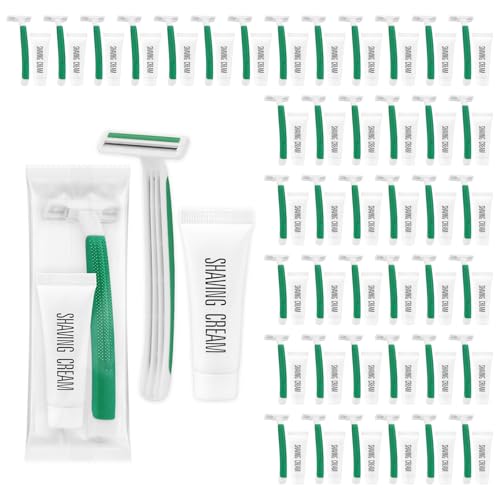 50 Individually Wrapped Disposable Razors with Shaving Cream | Twin Blade Safety Razors