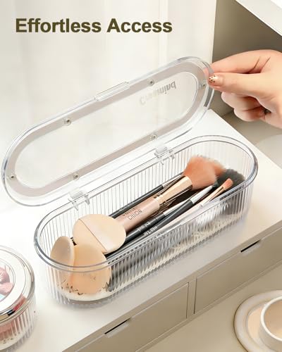 Sylmifoi Clear Acrylic Makeup Brush Holder with Lid - Dustproof Organizer