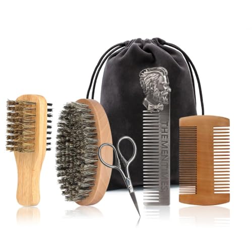 Beard Brush and Comb Set with Mustache Scissors - TIENQI Grooming Kit