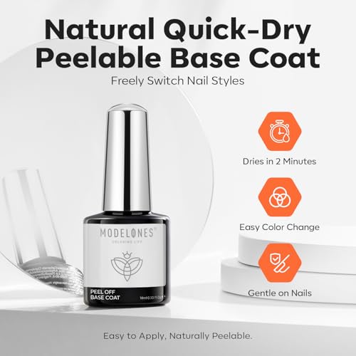Modelones Gel Base Coat 0.33 Fl Oz Peel Off Quick Dry Non-UV Nail Primer