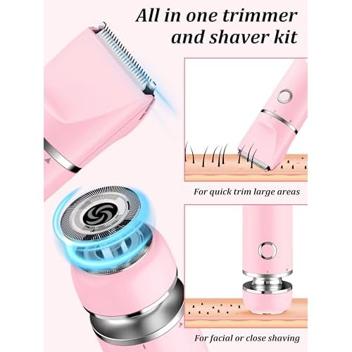 Cayzor Bikini Trimmer and Shaver Kit for Women - 2-in-1 Wet/Dry Electric Body Hair Trimmer Facial Hair Removal Cordless Waterproof Bikini Shaver Razor for Face Lip Chin Pubic Underarm Legs