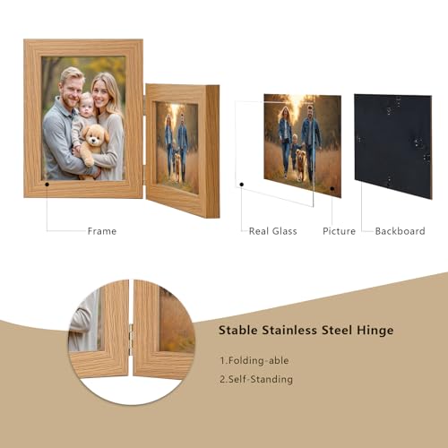 4x6 Double Hinged Picture Frame with Real Glass - Adjustable Display