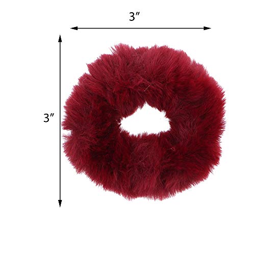 Set of 6 Faux Fur Scrunchies - Hot Pink, Burgundy, Royal
