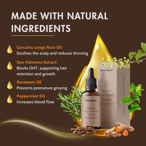 Newnique Organic Hair Growth Oil with Rosemary & Biotin – Vegan Hair Care for Thicker, Fuller Hair