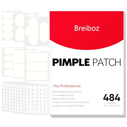 Breiboz Red Large Acne Patches with Tea Tree & Salicylic Acid, 484 Hydrocolloid Bandages for Face & Body