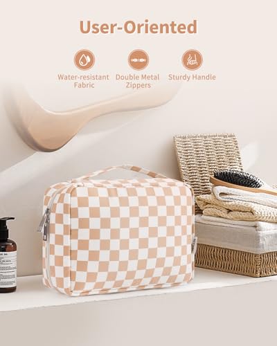 Narwey Small Hanging Travel Toiletry Bag - Brown Checkerboard Organizer