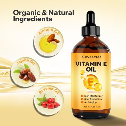 Organic Vitamin E Face and Body Oil with Jojoba & Almond Oils - 4.05 Fl Oz