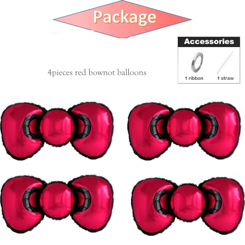 Red Bow Foil Balloons - 4 Pack for Birthday & Valentine's Parties