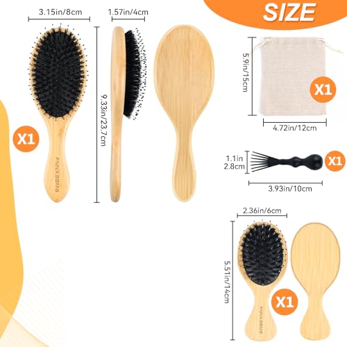 Boar & Nylon Bristle Hair Brush Set for All Hair Types - Detangles & Smoothes