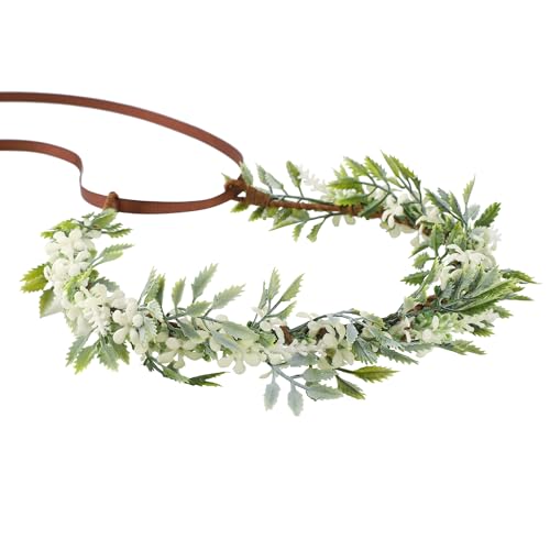 KorViSHOW Fairy Flower Crown Headband - Light Green Leaves & Floral Bridal Headpiece