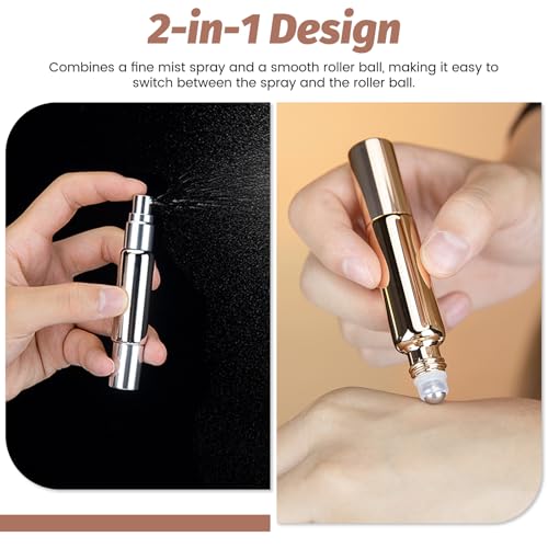 Plushly 6-Pack 10ml Travel Perfume Refillable Bottle with Dual Sprayer & Roller
