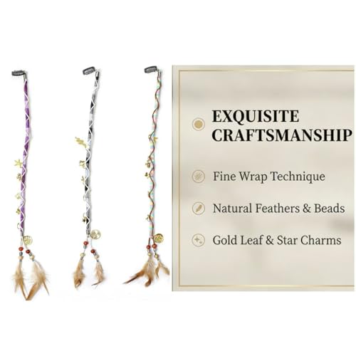 Zonvard 24-Inch Boho Feather Braid Hair Wraps - 3-Pack (Purple, Gray, Pink)