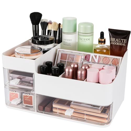 KLGO Makeup Organizer with 3 Drawers – Clear Cosmetic Storage for Vanity