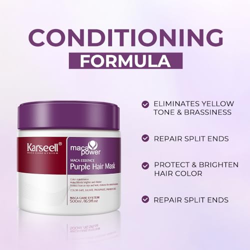 Karseell Purple Hair Mask, 16.90 oz | Neutralizes Brass Tones For Blonde, Bleached, Silver, or Color Treated Hair