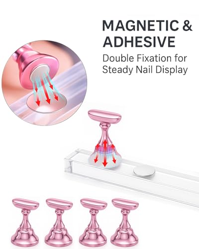 Nail Practice Stand Set - 2 Pink Acrylic Bases & 10 Magnetic Holders