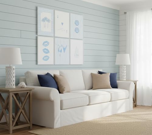 Blue Preppy Coastal Wall Art Set - 6 Unframed Posters for Girls Room