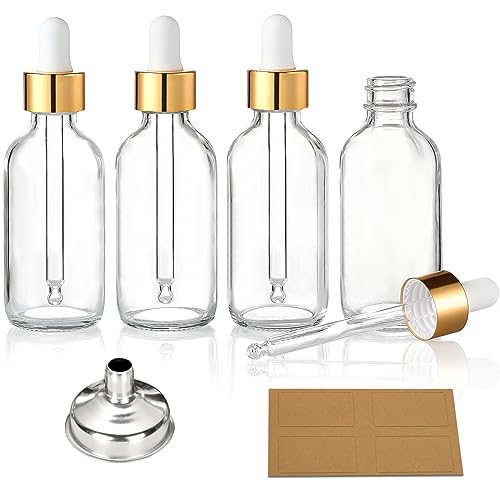 AOZITA 4-Pack 1oz Clear Glass Dropper Bottles with Funnel & Labels