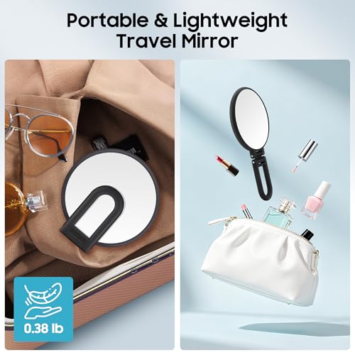 B Beauty Planet 40X Magnifying Mirror, Hand Mirror for Makeup, Double Sided with 40X/1X Magnification, Travel Essential, Portable Foldable for Desktop and Bathroom, Gift for Women, Frosted Black