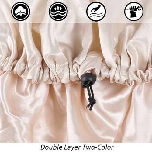 Edoneery Champagne Satin Double Layer Sleep Bonnet for Women, Adjustable Hair Cap