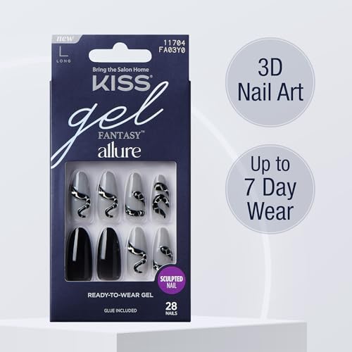 KISS Gel Fantasy Press-On Nails - Long Almond Fake Nails, 28 Piece Kit