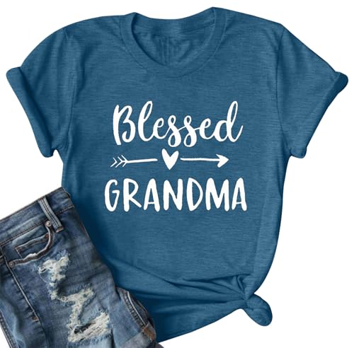 Blessed Grandma T-Shirt - Funny Graphic Tee for Women, X-Large Blue