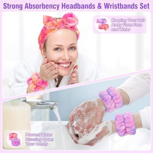Spa Headband & Wristband Set - Soft Coral Fleece for Beauty Routine