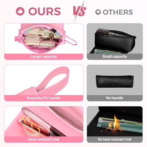 JKAOO Sweet Pink Hair Tools Travel Bag & Heat Resistant Mat
