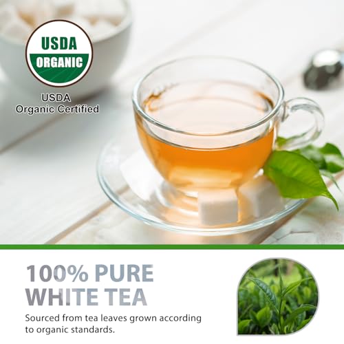 Soeos Organic White Tea - 100 Individually Wrapped Tea Bags, Low Caffeine, Smooth Floral Flavor