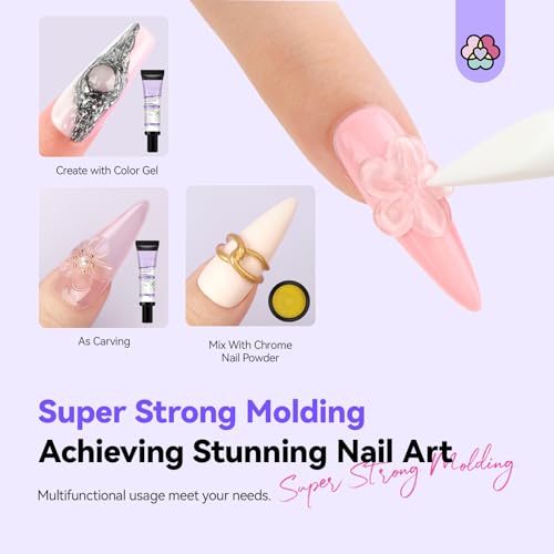 SAVILAND 3D Nail Gel Kit with Chrome Powder - No Wipe Sculpting & Art Supplies