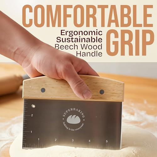 Superbaking 6-Inch Wooden Dough Scraper with Ruler - Versatile Baking Tool