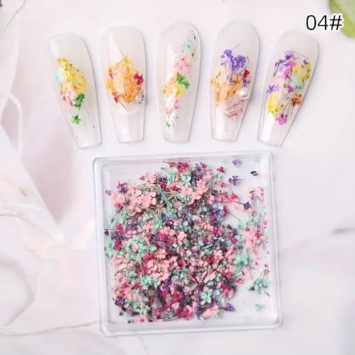 POWPOP Style-04 3D Dried Flower Nail Art Stickers, Colorful Floral Decals for Summer Manicure