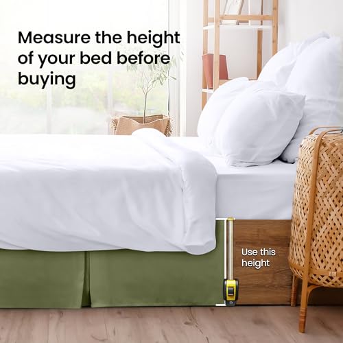 King Bed Skirt, 16-Inch Drop, Olive Microfiber, Pleated Design