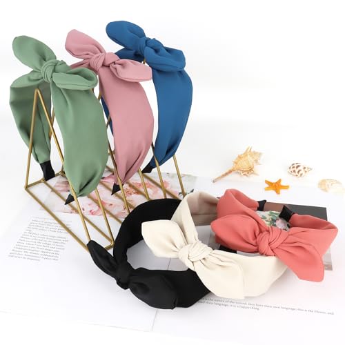 Jaciya Wide Knotted Bow Headbands for Women 6 Pack - Black/Pink/Green