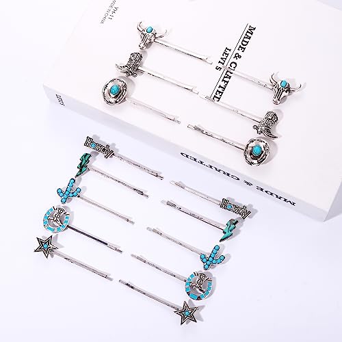 16 Pcs Western Turquoise Hair Clips - Boho Cowgirl Bobby Pins